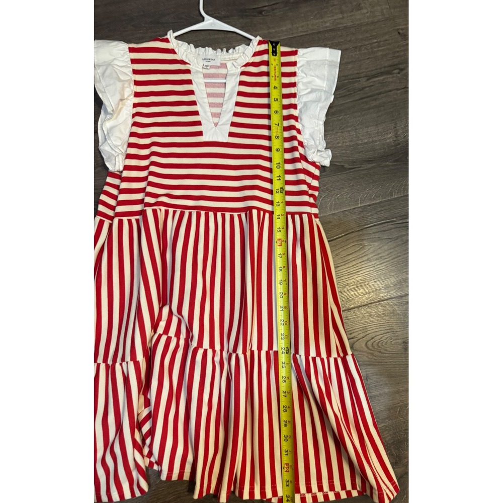 Anniewear‎ Red Striped Dress Ruffle Sleeves Tiered Casual Mini Dress S - Picture 6 of 8